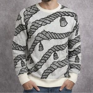 Kozaburo Wool Blend Rope Print Knit Crewneck Sweater In Ivory Men's Japan Size 2